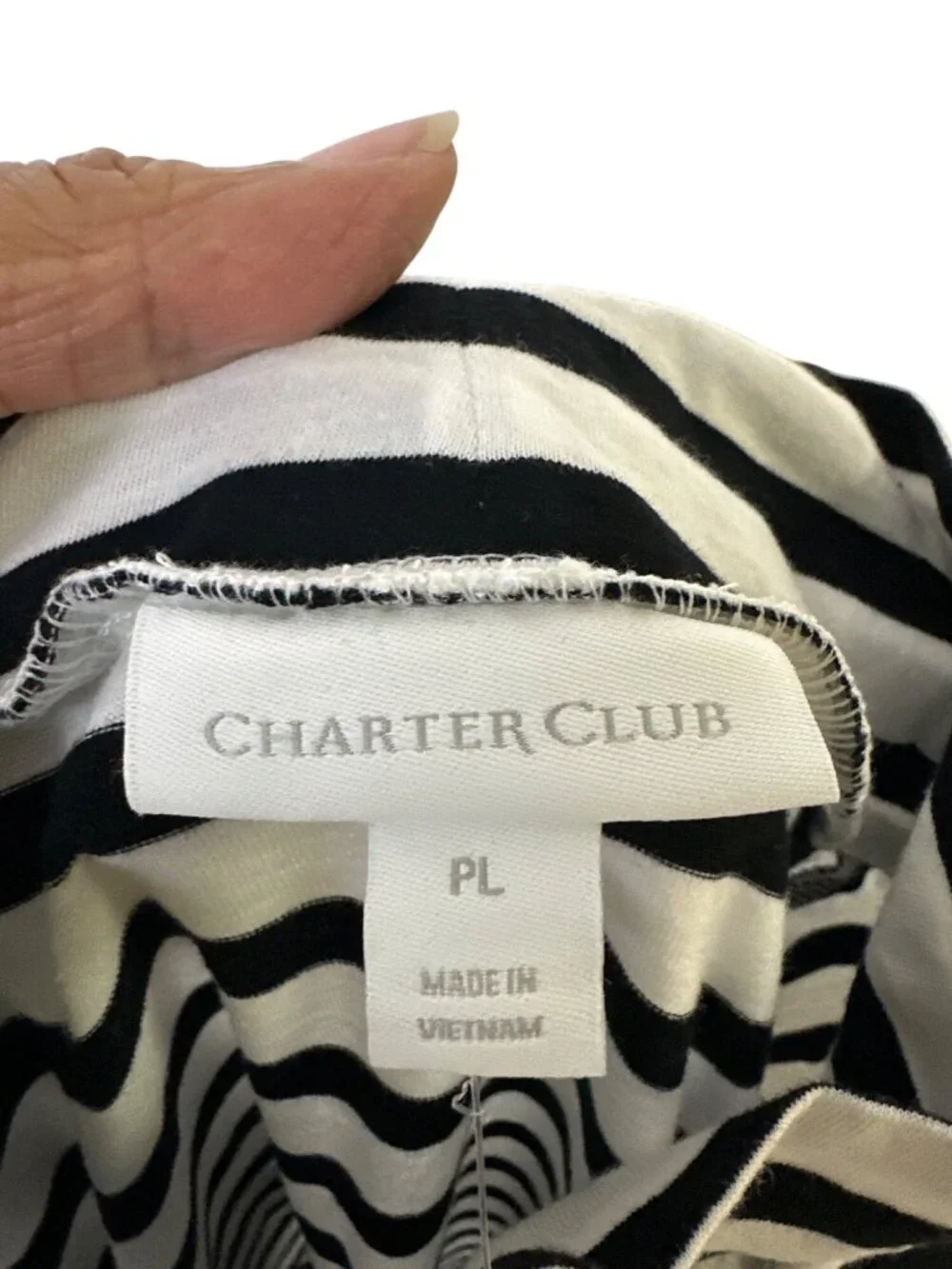 Charter Club Size PL Black White Striped Long-Sleeve Top Modern Fit Womens - Picture 6 of 8